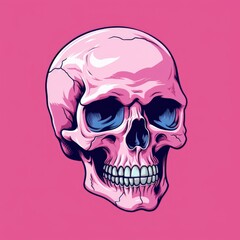 A Pink Skull With Blue Eyes on a Pink Background