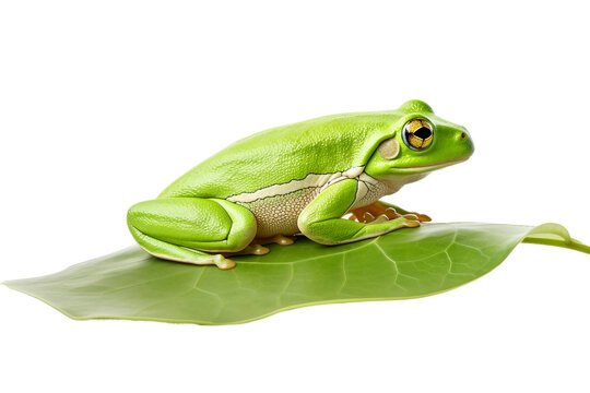 Isolated Frog Clinging to Leaf -on transparent background