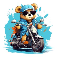 Teddy Bear Cruising Through the Streets on a Motorcycle, Rocking Sunglasses