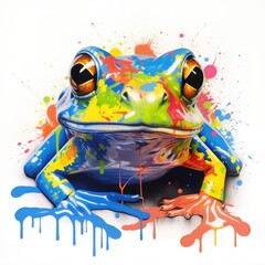 Colorful Frog Perched on White Surface