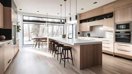 Midday Serenity: Sunlit Scandinavian Kitchen with Clean Design - Created using Generative AI
