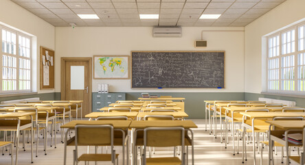traditional Japanese wooden school interior. © tiero