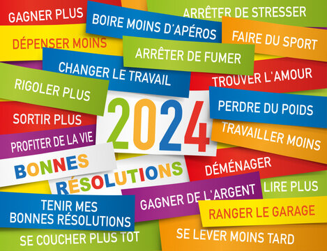 Résolutions Du Nouvel An 2024 Liste D'objectifs 2024 Avec Carnet Sur Fond  En Bois Plan De Résolutions