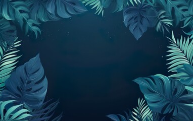 Collection of tropical leaves foliage plant in blue color