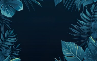 Collection of tropical leaves foliage plant in blue color