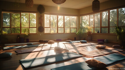 Morning Peace: Dedicated Yoga Retreat with Tranquil Colors - Created using Generative AI