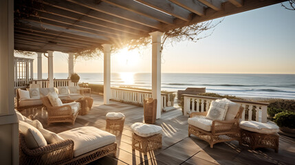 Seaside Serenity at Sunrise: Backyard Patio with Ocean Views - Created using Generative AI