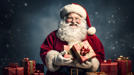 Cheerful Santa Claus Presents Gifts with a Warm Smile