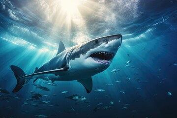Fototapeta premium A shark swimming underwater in tropical ocean
