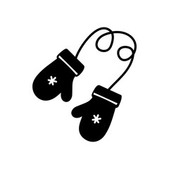 Mittens icon, Black silhouette, vector illustration, flat. Winter clothes.