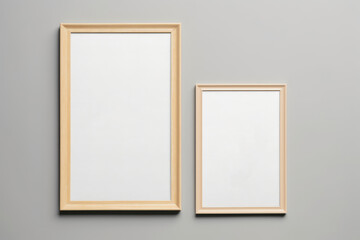 Two Empty Wooden Frames on a Gray Wall