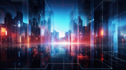 Fototapeta premium illustration of neon glowing buildings