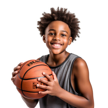 Young kid love playing basketball isolated on white background