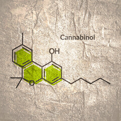 Cannabinol or CBN molecular structural chemical formula. Futuristic science backdrop. Pharmacology concept