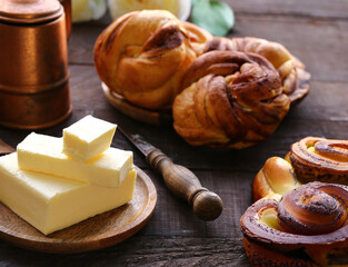 organic butter block on wooden table