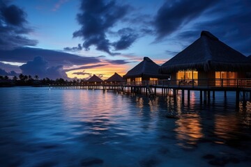 Luxury hotel and resort at sea beach in tropical sea.