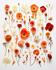 Different patterns of colorful flowers on a white background