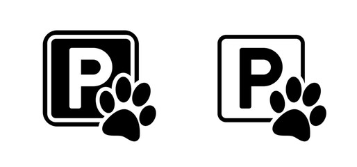 Cartoon p,  parking for dogs. Dog parking zone. Beware of dog. Blue traffic sign for dogs. Pet parking. Dog spot, for waiting while owner go somewhere pets allowed or not.