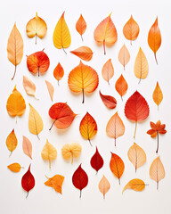 Obraz premium Different patterns of colorful leaves on a white background