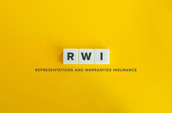 RWI, representations and warranties insurance. Letter Tiles on Yellow Background. Minimal Aesthetic.