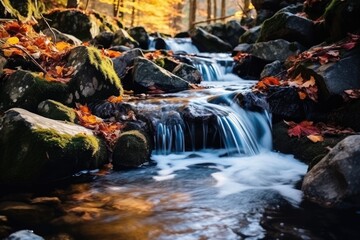 Fototapeta na wymiar Beautiful and colorful creek with Fall foliage. Autumn seasonal concept.