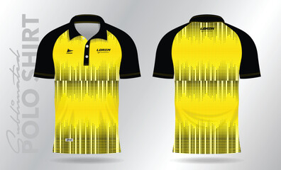 yellow and black sublimation Polo Shirt mockup template design for sport uniform in front view and back view