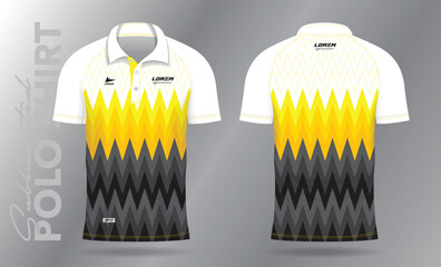 yellow and black sublimation Polo Shirt mockup template design for sport uniform in front view and back view