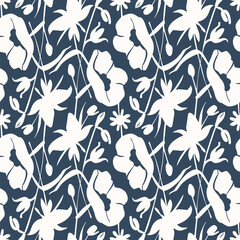 Black and white seamless pattern with flowers.  Vector illustration