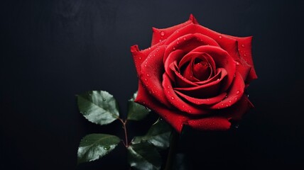 Red Rose on dark background and copy space, generative ai