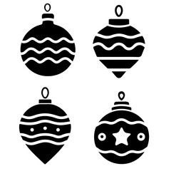 Set of Christmas decorations icons. Christmas balls silhouette isolated on white background. Vector illustration