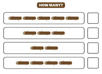 How many log are there? Educational worksheet design for children. Counting game for kids.