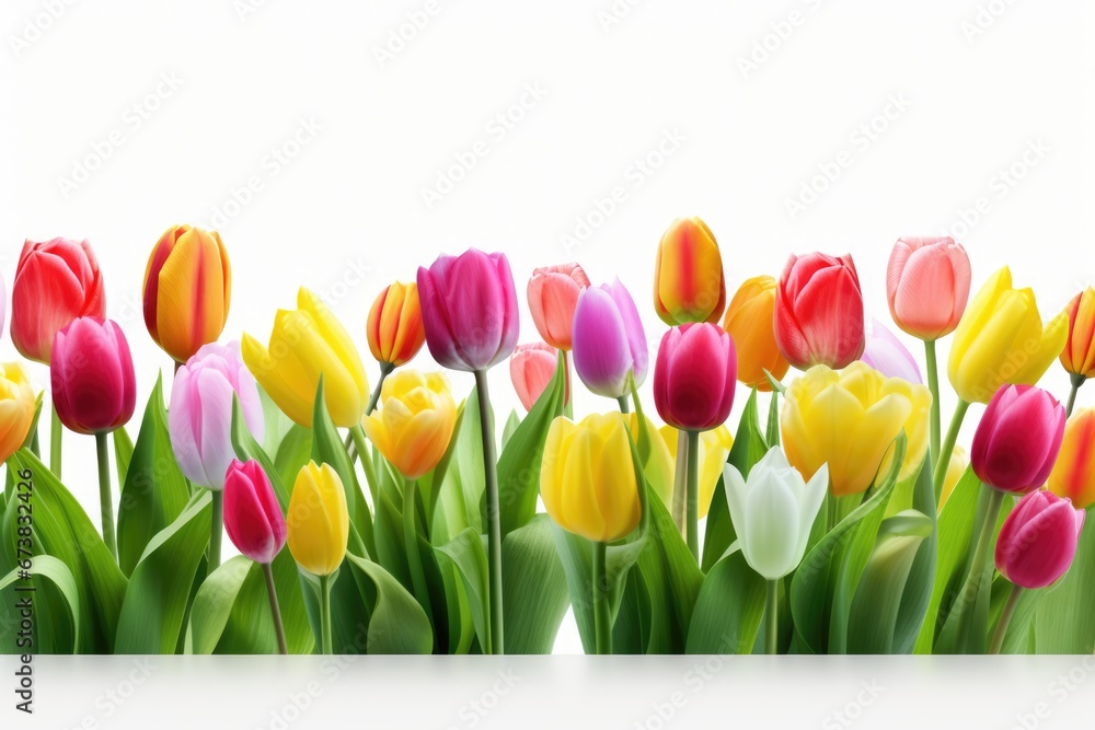 Wall mural isolated tulip with variable colors on white background in spring. spring seasonal concept.