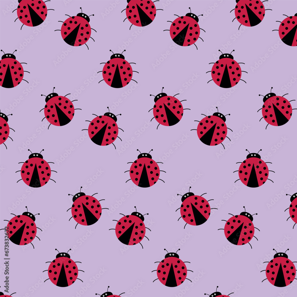 Poster seamless pattern with ladybug or ladybird