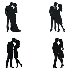 Silhouettes of romantic couples in love - Vector set of 4