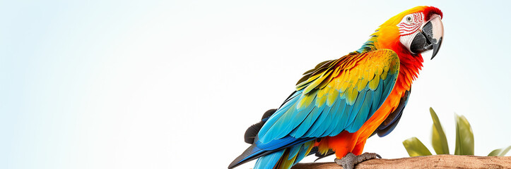 Colorful macaw parrot perched on a tree on white background. made with generative ai