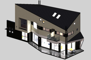 3d render of a modern building, isometric house