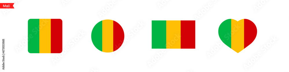 Poster national flag of mali. mali flag icons in the shape of square, circle, heart. isolated flags for lan