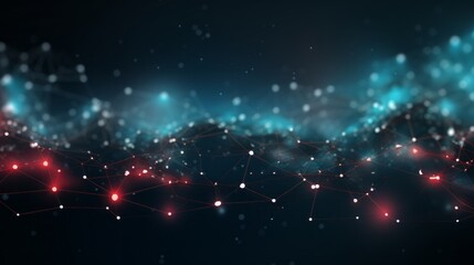 Connected Network Cloud on Dark Background with Blue Light. Abstract Teal Abstraction.