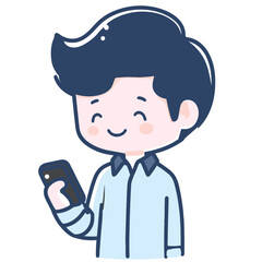 Character man use the internet with phone 