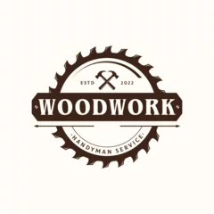 Foto op Plexiglas Wood template saw premium logo design with vintage carpentry tools.Logo for business, carpentry, lumberjack, label, badge. © Muji76 ijum13719@gma