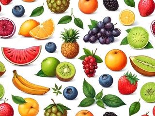 Fruit Set. Illustration. White Background. Generative AI