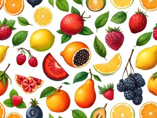 Fruit Set. Illustration. White Background. Generative AI