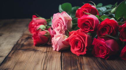 roses set on a wooden floor..