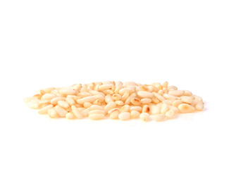 White sesame seeds isolated on white background.