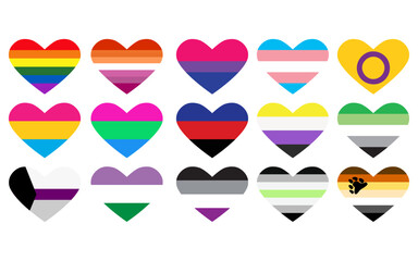 Hearts with the colors of the LGBTQIA+ flags - obrazy, fototapety, plakaty
