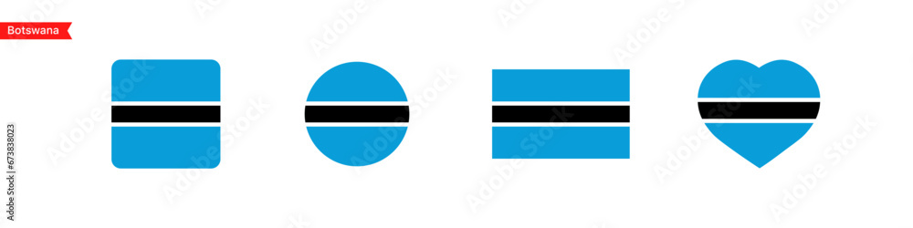 Poster national flag of botswana. botswana flag icons in the shape of square, circle, heart. isolated flags