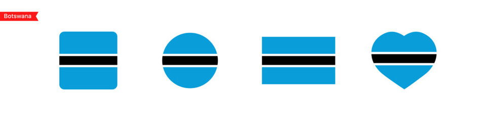 Fototapeta na wymiar National flag of Botswana. Botswana flag icons in the shape of square, circle, heart. Isolated flags for language selection. Vector icons