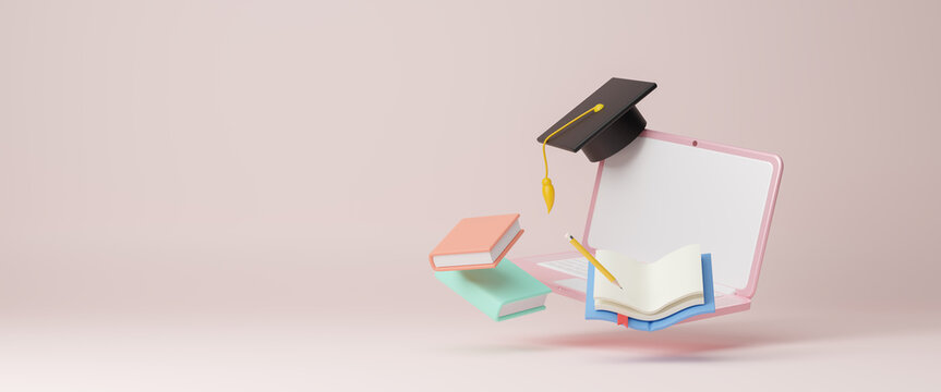 E-learning concept, study online class technology network, online education, education, training, professional qualifications. Digital courses to develop new skills. knowledge in homeschool. 3d render