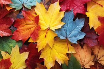 Naklejka na ściany i meble Close-up view of colorful Autumn tree leaves background. Autumn seasonal concept.