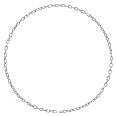 Metal chains artfully form a circular frame in 3D render. The design is available in PNG format with a transparent background